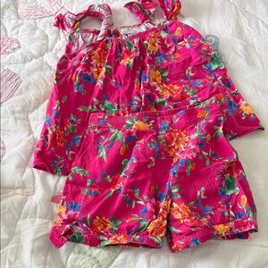 Petit Plum Floral Pink Sleeveless Top and Shorts Pajama Set